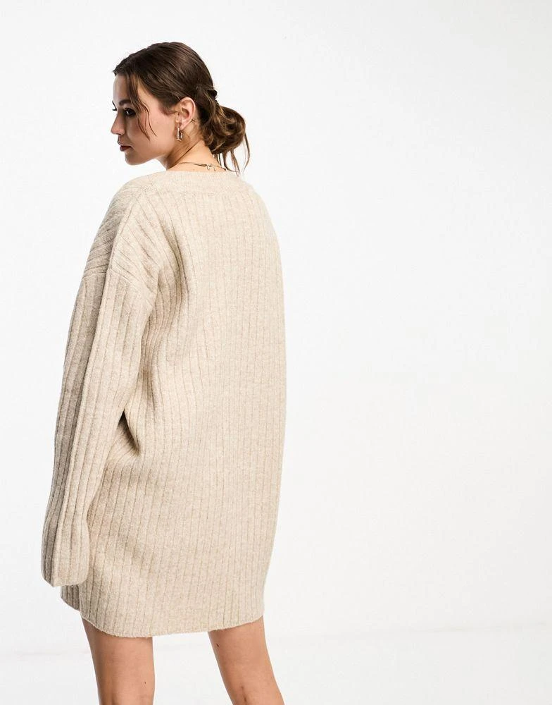 商品ASOS|ASOS DESIGN knitted jumper mini dress with v neck in oatmeal,价格¥110,第2张图片详细描述
