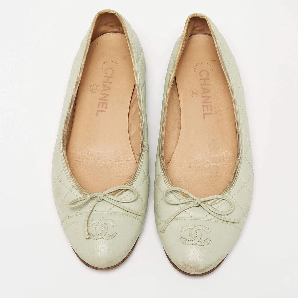 商品[二手商品] Chanel|Chanel Mint Green Quilted Leather Bow CC Cap Toe Ballet Flats Size 39.5,价格¥2459,第3张图片详细描述