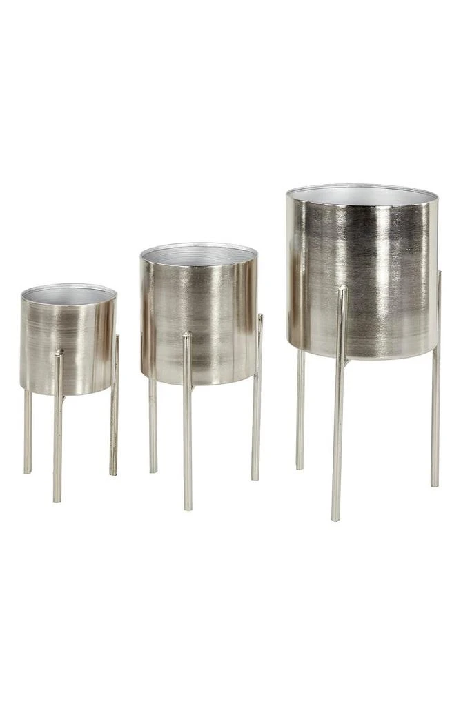 商品WILLOW ROW|Silvertone Metal Contemporary Planter with Removable Stand - Set of 3,价格¥758,第1张图片