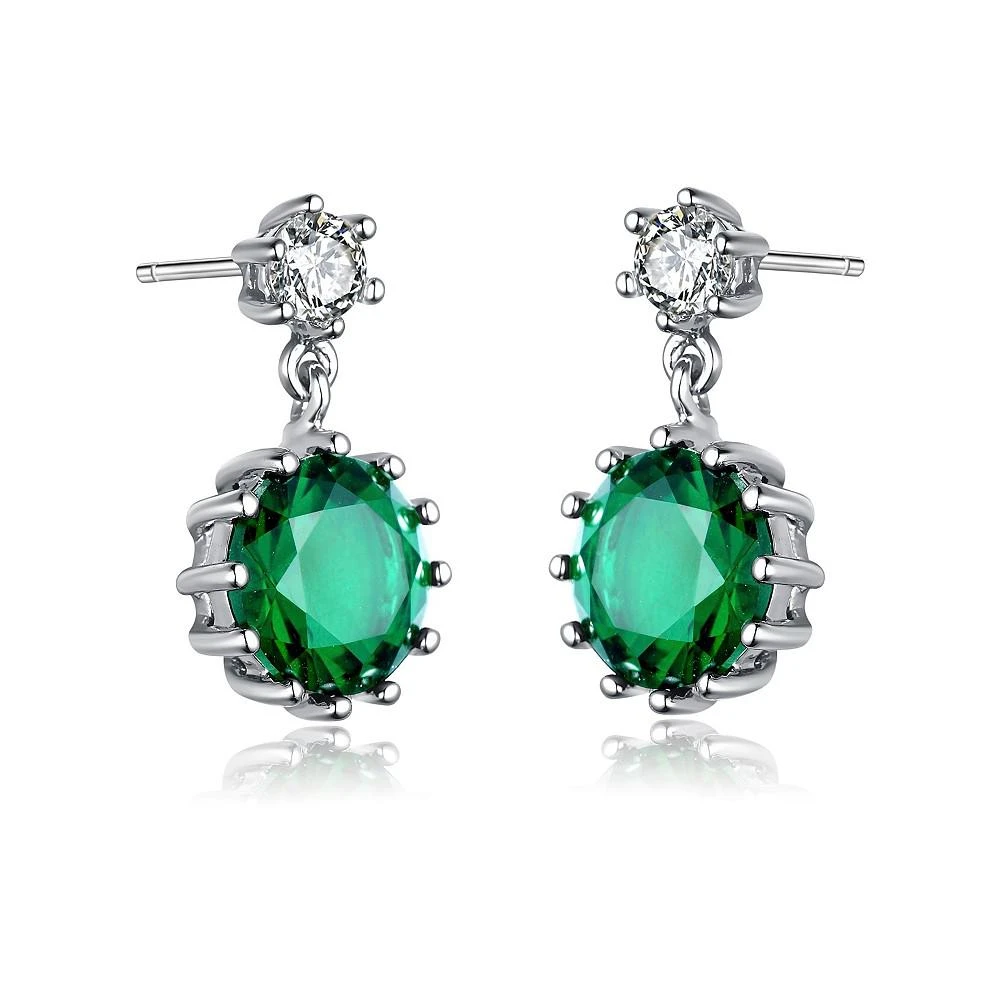 商品Genevive|Sterling Silver White Gold Plated Cubic Zirconia Circle Drop Earrings,价格¥492,第3张图片详细描述