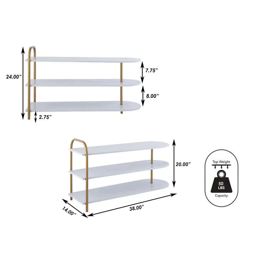 商品happimess|Modern 24" 9-Pair 3-Tier Iron Curved Decker Shoe Rack, White/Gold,价格¥2784,第5张图片详细描述