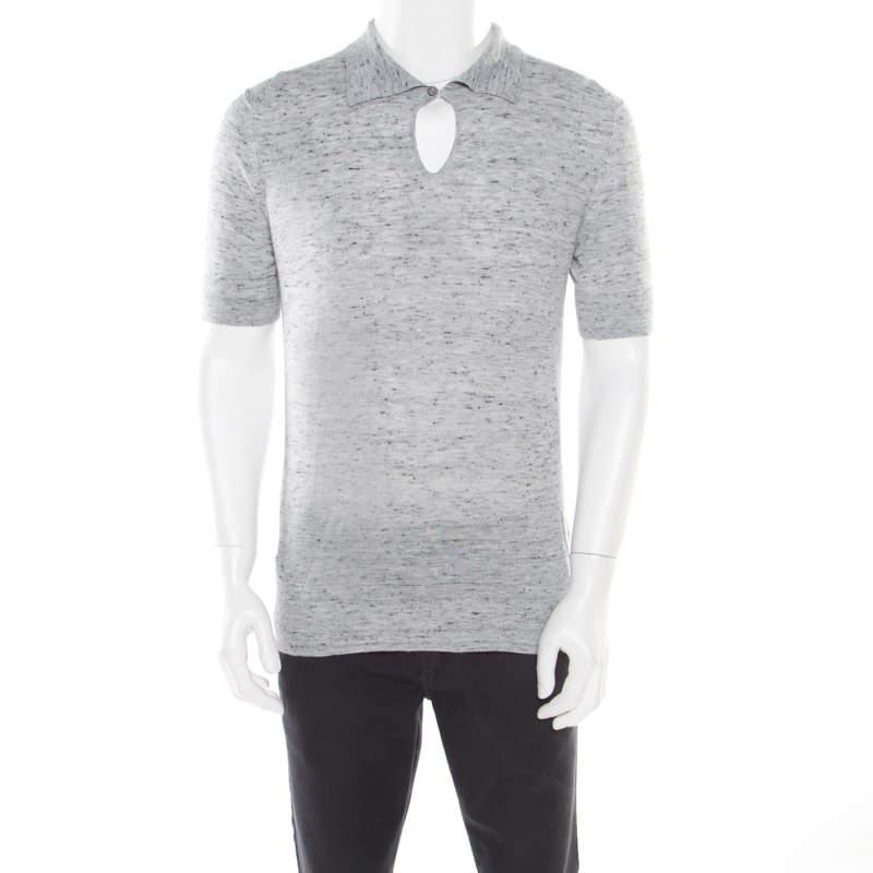 Z Zegna Grey Marled Keyhole Detail Short Sleeve T-Shirt L商品第1张图片规格展示