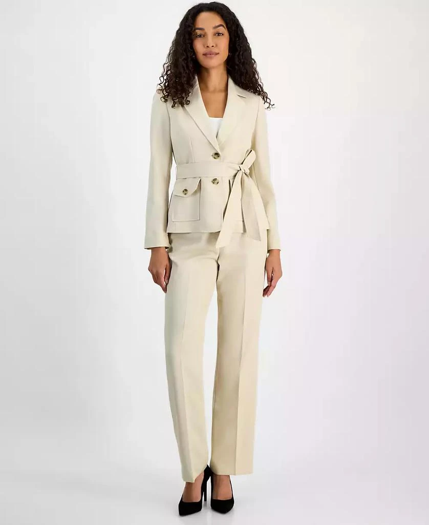 商品Le Suit|Women's Two-Button Belted Safari Jacket & Mid-Rise Straight-Leg Pants Set,价格¥739,第1张图片