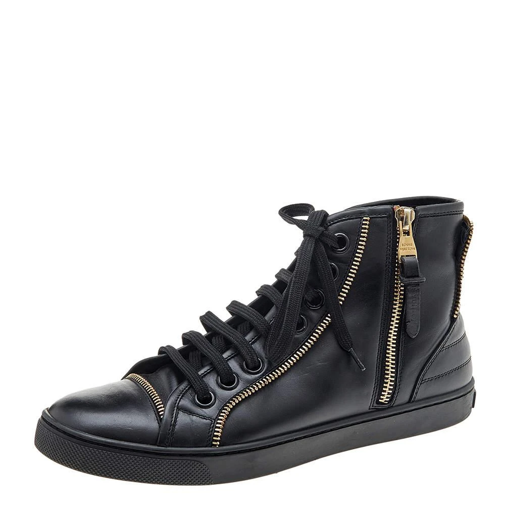 商品[二手商品] Louis Vuitton|Louis Vuitton Black Leather Zip Detail High Top Sneakers Size 36.5,价格¥3831,第1张图片