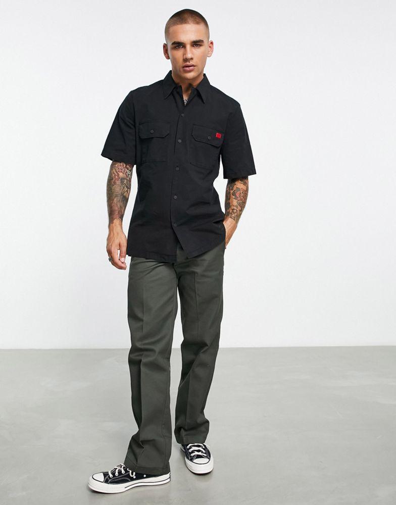 商品Hugo Boss|Hugo Elpy relaxed cotton short sleeve shirt in black,价格¥607,第4张图片详细描述