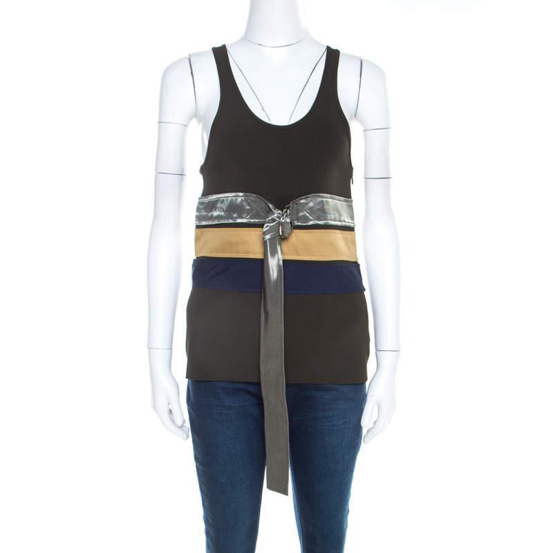 商品[二手商品] Celine|Celine Olive Green Knit Satin Belt Trim  Racer Back Tank Top S,价格¥819,第1张图片