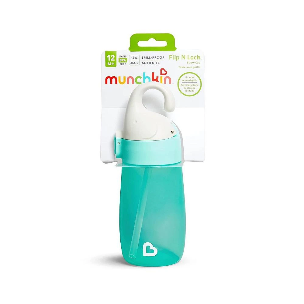 商品Munchkin|Flip n Lock Elephant Straw Cup, 12 oz, Mint,价格¥149,第2张图片详细描述
