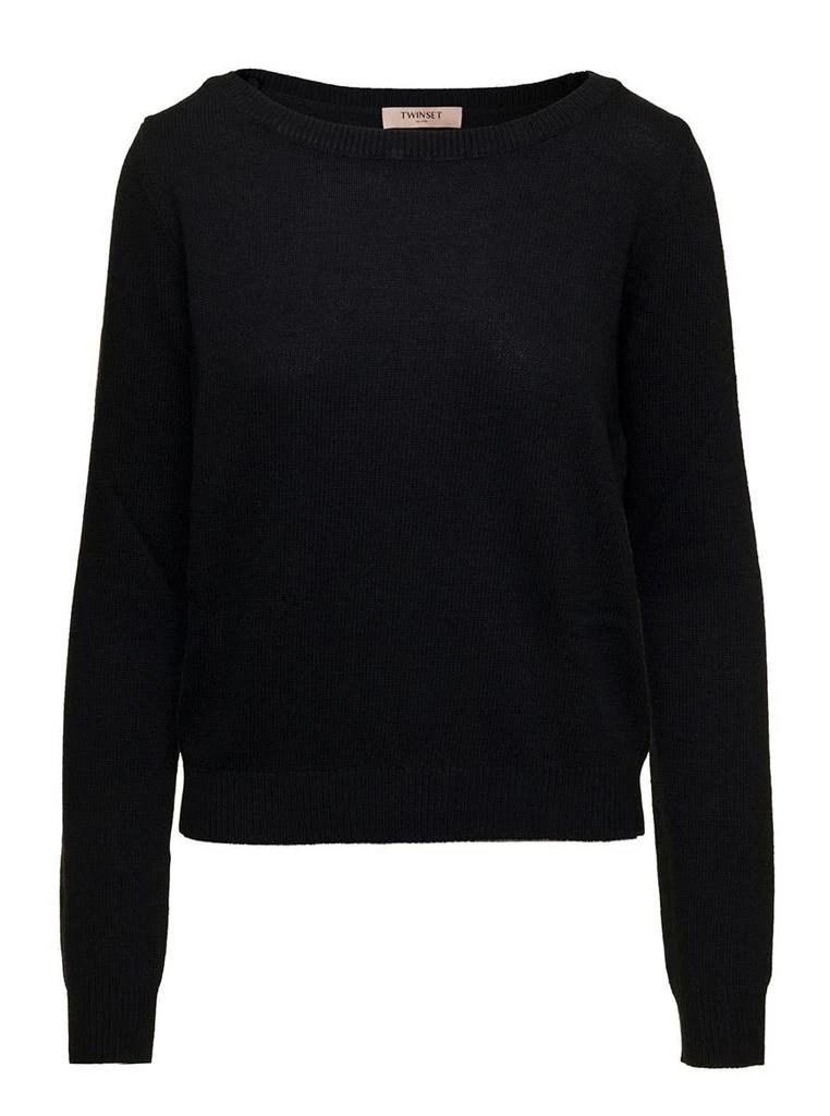 商品TWINSET|Black Sweater with U Neckline in Viscose Blend Woman,价格¥1371,第1张图片