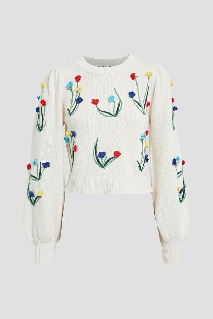 商品Alice + Olivia|Wendell cropped embroidered knitted sweater,价格¥1821,第1张图片