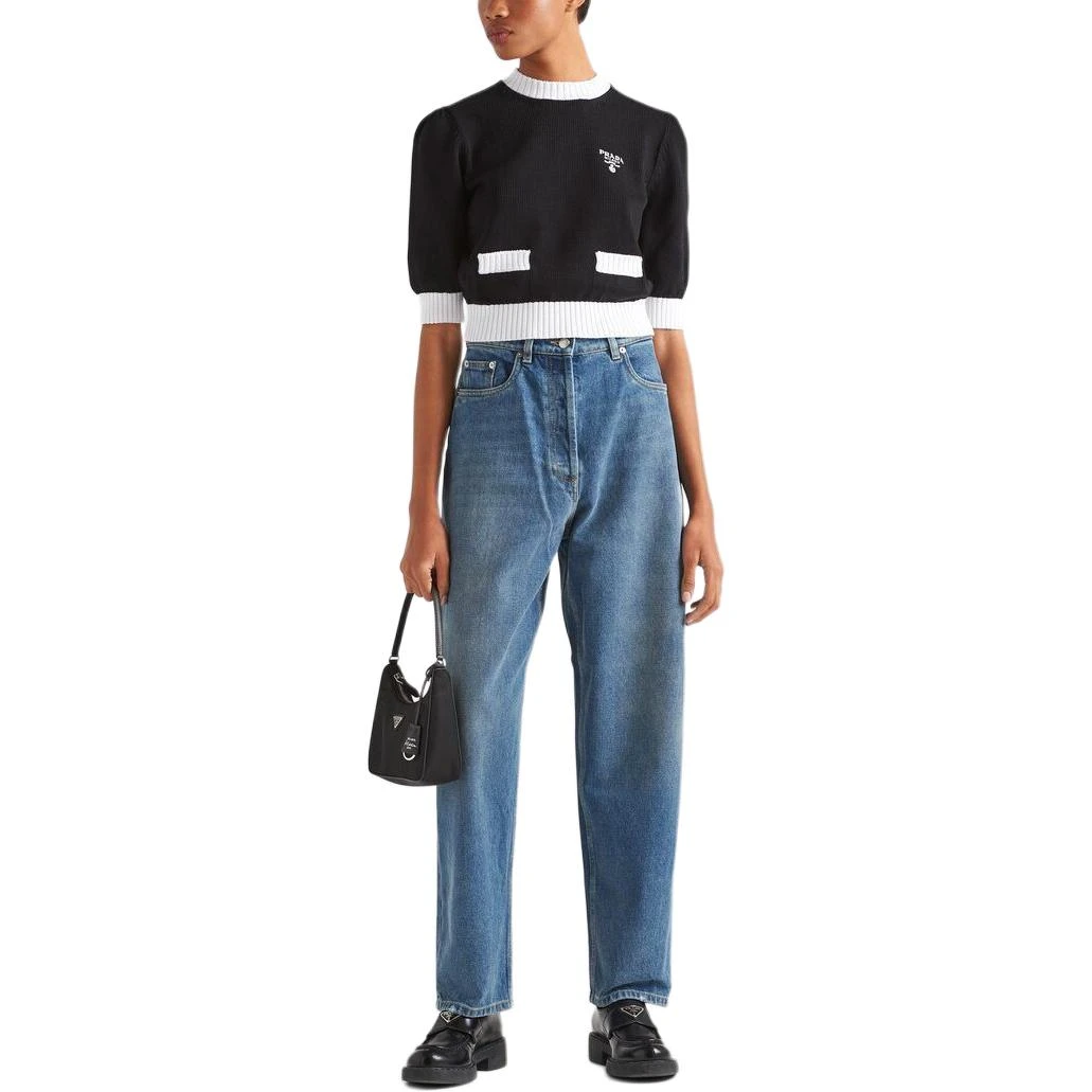 商品[国内直发] Prada|普拉达 纯色高腰宽松标志牛仔裤 女款 中蓝色,价格¥9074,第3张图片详细描述