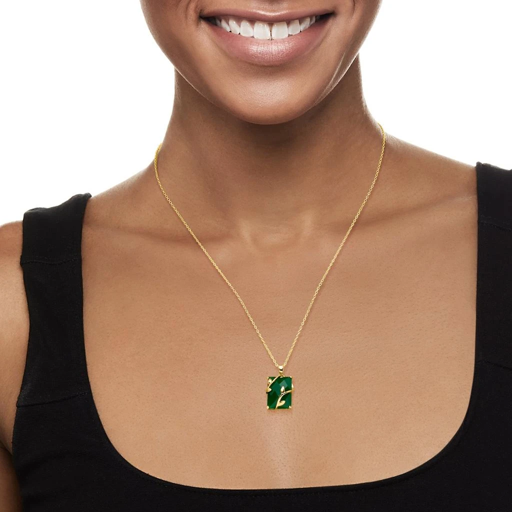 商品Ross-Simons|Ross-Simons Green Chalcedony Vine Pendant Necklace in 18kt Gold Over Sterling,价格¥806,第2张图片详细描述