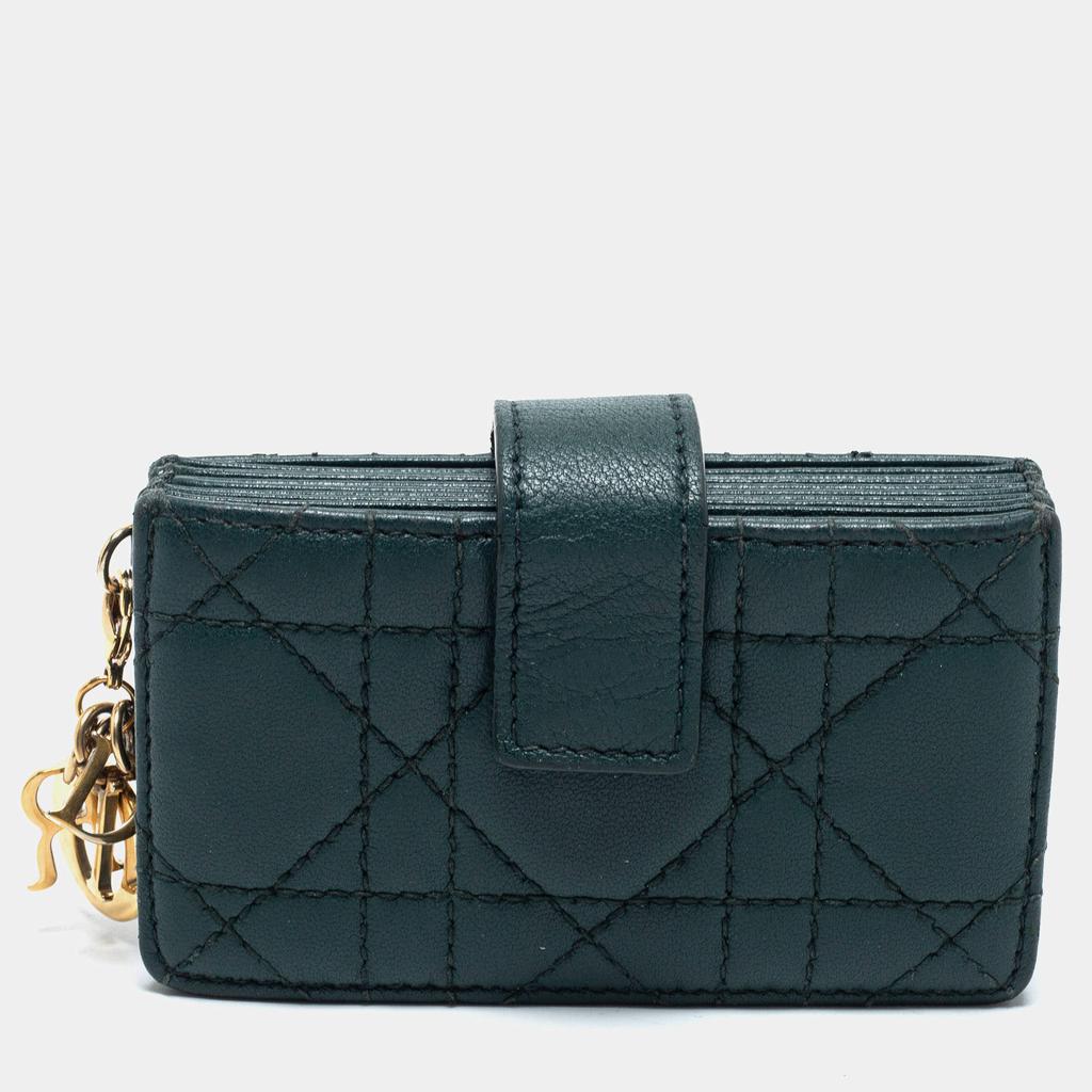 Dior Green Cannage Leather Lady Dior 5 Gusset Card Holder商品第1张图片规格展示