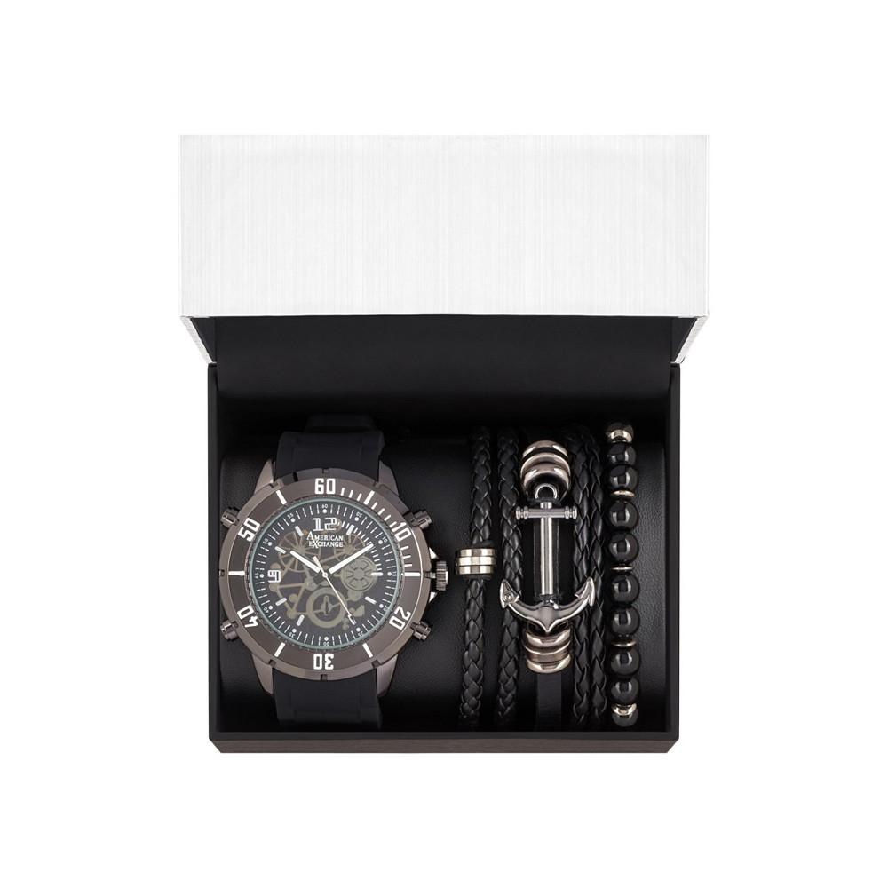 商品American Exchange|Men's Shiny Black Analog Quartz Watch And Stackable Gift Set,价格¥148,第4张图片详细描述