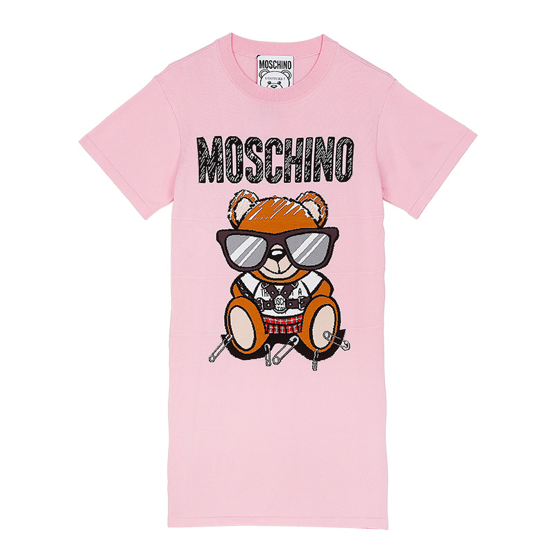 MOSCHINO/莫斯奇诺奢侈品时尚百搭经典logo小熊春季裙子女士 Mixed Teddy Bear针织连衣裙粉色04915501 V1224（清仓特价）商品第1张图片规格展示