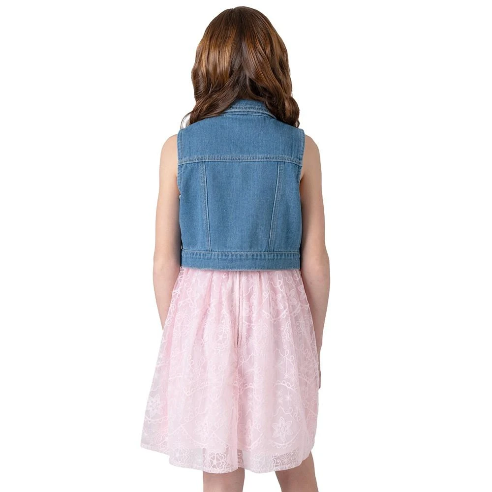 商品Rare Editions|Big Girls Denim Vest and Embroidered Dress Outfit, 2 PC,价格¥173,第3张图片详细描述