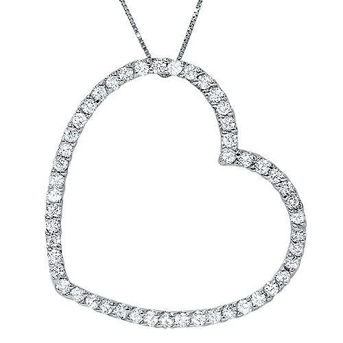 商品Pompeii3|3/4 Ct Lab Grown Diamond Large Heart Shape Pendant 10k White Gold Necklace,价格¥3738,第1张图片