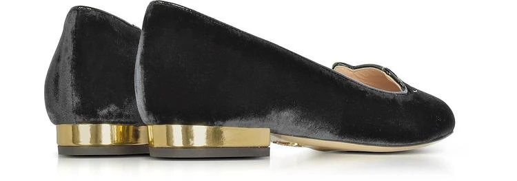 商品Charlotte Olympia|Charlotte Olympia Black Velvet Kitty 黑丝绒猫咪平底鞋,价格¥3201,第3张图片详细描述