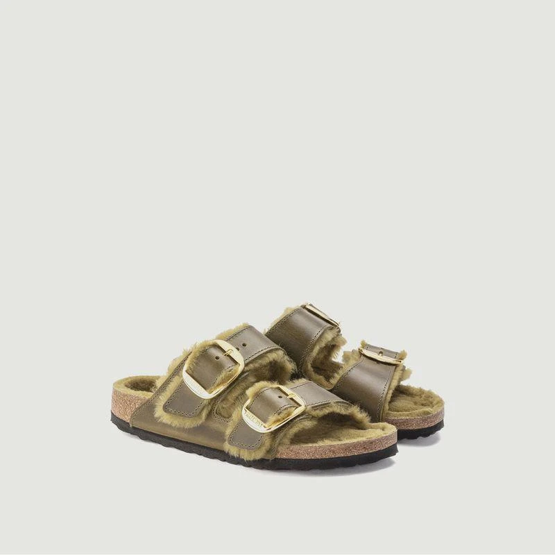 商品Birkenstock|Arizona Big Buckle in lamb fur and oiled leather  Olive  Birkenstock,价格¥863,第3张图片详细描述