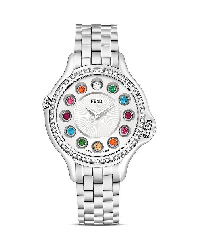 商品Fendi|Fendi Crazy Carats Stainless Steel Rotating Gemstones Watch with Diamond Bezel Dial, 38mm,价格¥43353,第1张图片