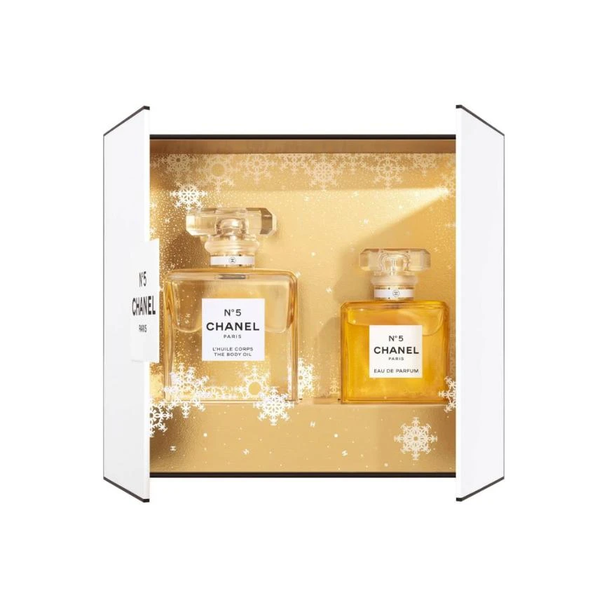 商品[国内直发] Chanel|香奈儿 限定5号身体油礼盒香水套装 香水EDP 玫瑰茉莉 50ml+100ml,价格¥1430,第1张图片