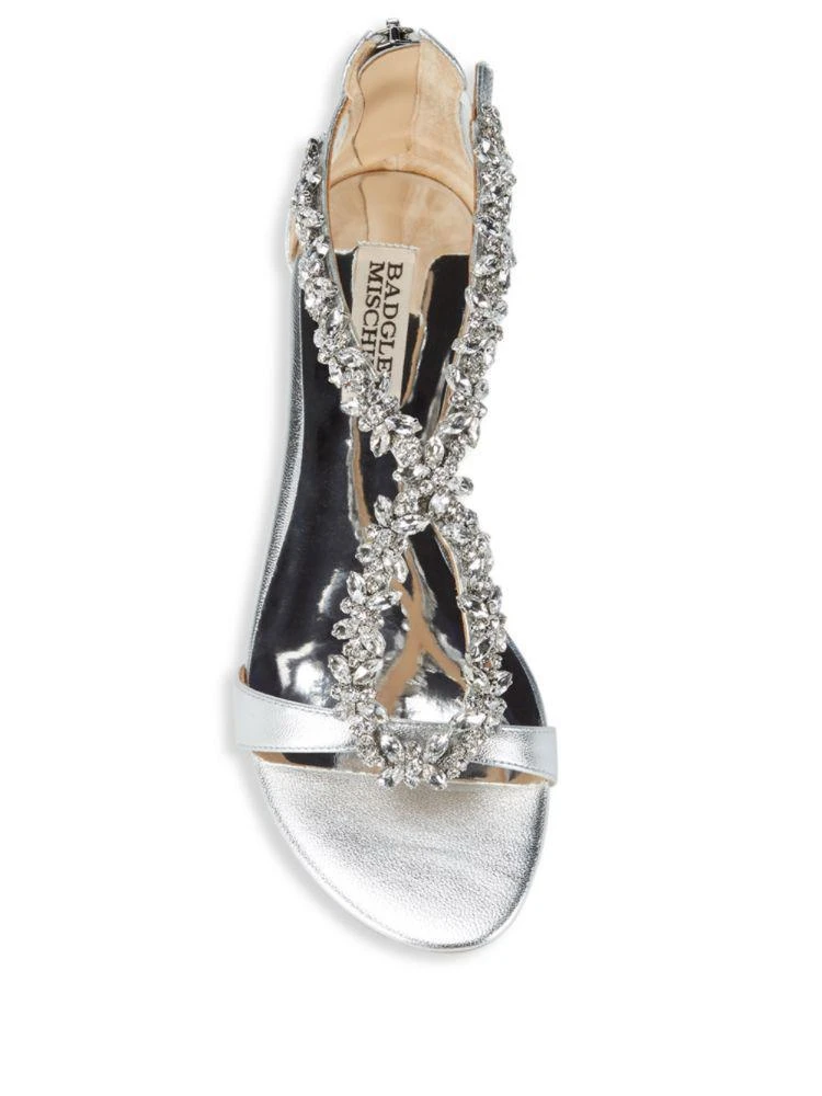 商品Badgley Mischka|Haynes Embellished Metallic Leather Flat Sandals,价格¥552,第4张图片详细描述