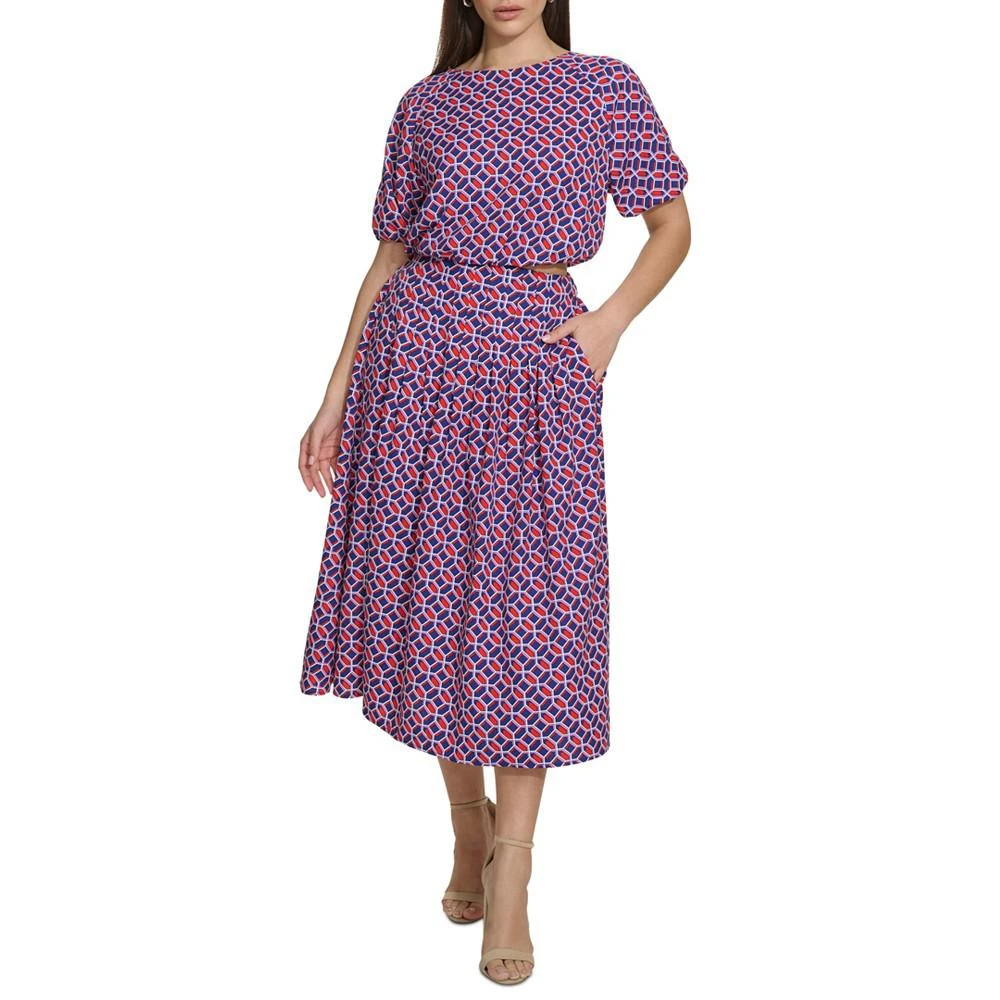 商品Kensie|Women's Geo-Print Puff-Sleeve Midi 2-Pc. Dress,价格¥599,第1张图片