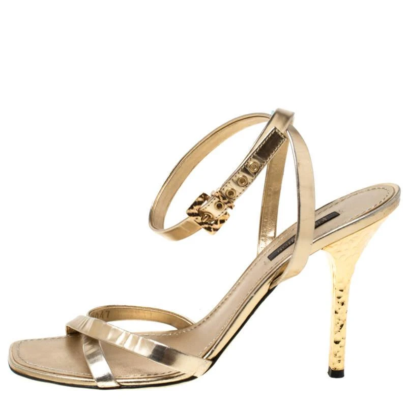 商品[二手商品] Louis Vuitton|Louis Vuitton Metallic Gold Leather Classic Strappy Sandals Size 37,价格¥9046,第2张图片详细描述