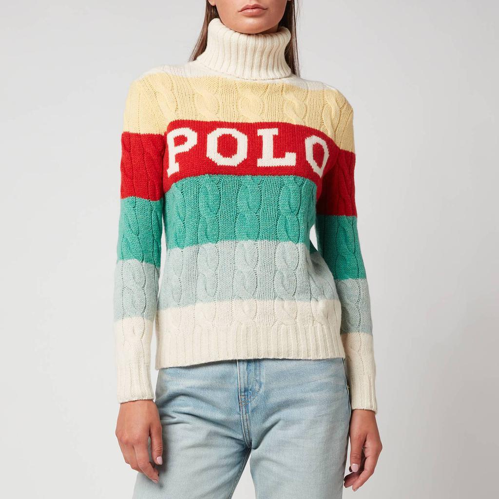 商品Ralph Lauren|Polo Ralph Lauren Women's Polo Striped Turtleneck Cable Knit Jumper- Multi,价格¥864,第1张图片