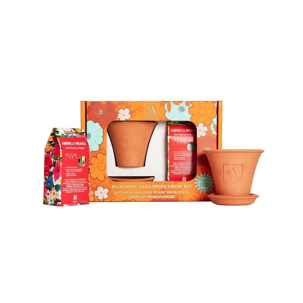 商品Amborella Organics|Garden Lover's Grow Kit with Handmade Terra Cotta Pot and Saucer Gift Set, 8 Seed-Bearing Lollipops,价格¥329,第1张图片