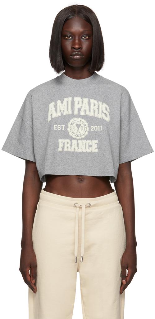 Gray 'Ami Paris France' T-Shirt商品第1张图片规格展示