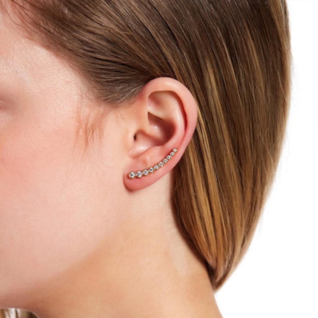 Adornia Bezeled Ear Climber Earrings 14k Yellow Gold Vermeil .925 Sterling Silver商品第2张图片规格展示