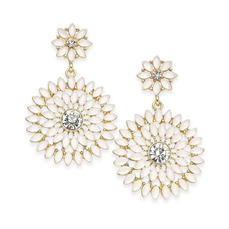 商品INC International|I.N.C. Gold-Tone Stone & Crystal Floral Drop Earrings, Created for Macy's,价格¥65,第1张图片