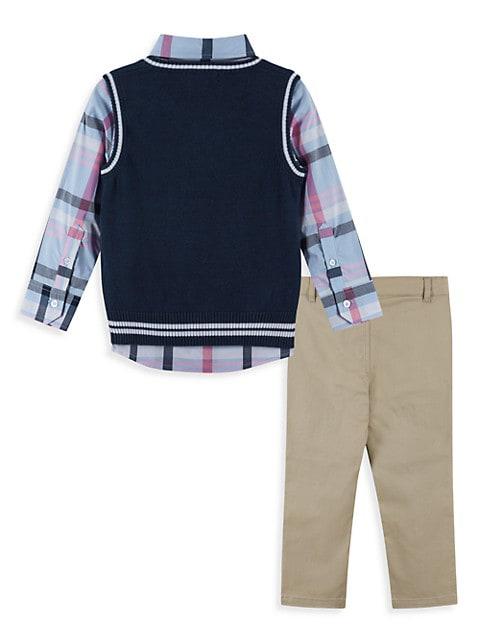Baby Boy's 3-Piece Plaid Shirt, Sweater Vest & Pants Set商品第2张图片规格展示