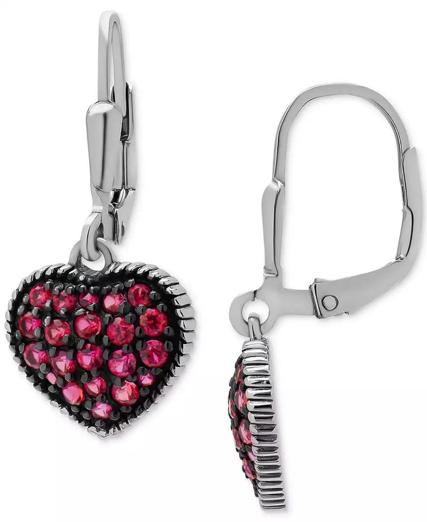 商品Macy's|Lab-Grown Ruby Heart Cluster Drop Earrings (1-1/4 ct. t.w.) in Sterling Silver,价格¥187,第3张图片详细描述