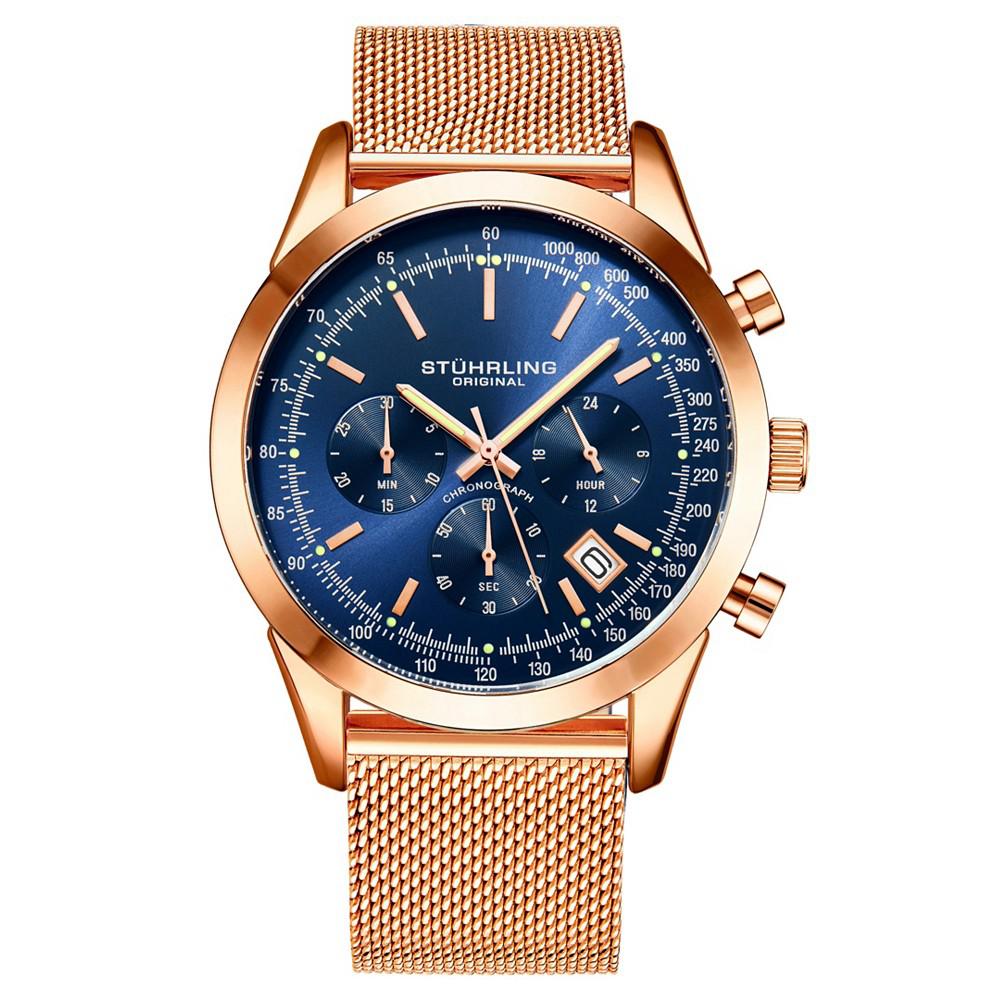 Men's Quartz Chronograph Date Rose Gold-Tone Stainless Steel Mesh Bracelet Watch 44mm商品第1张图片规格展示