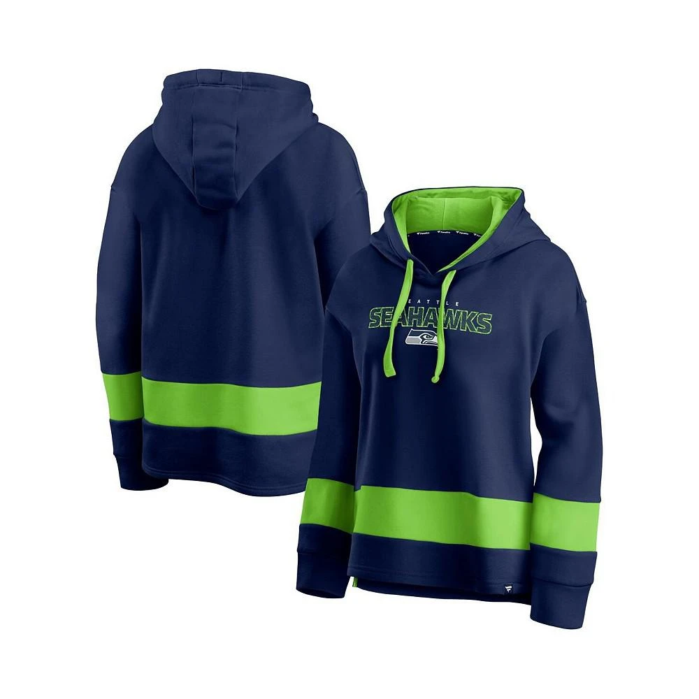 商品Fanatics|Women's Branded College Navy and Neon Green Seattle Seahawks Colors of Pride Colorblock Pullover Hoodie,价格¥347,第2张图片详细描述