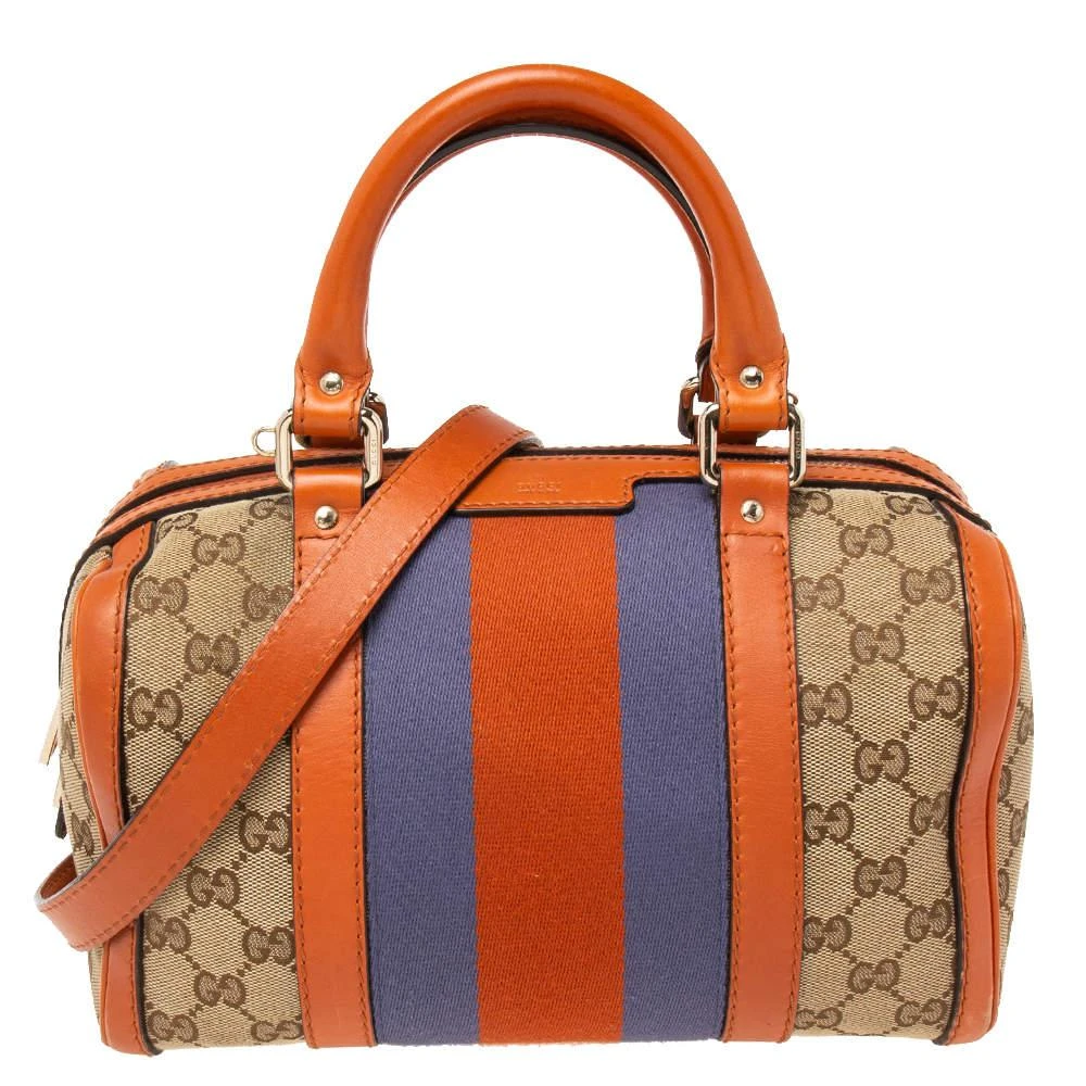 商品[二手商品] Gucci|Gucci Beige/Brown GG Canvas And Leather Small Vintage Web Boston Bag,价格¥3172,第1张图片
