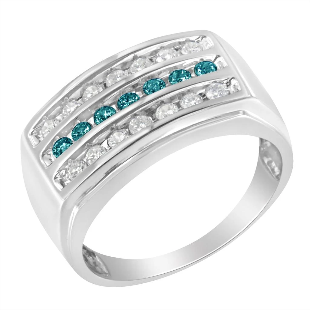 商品Haus of Brilliance|Men's 14KT White Gold Treated Blue Color Diamond Channel Band Ring,价格¥19200,第2张图片详细描述