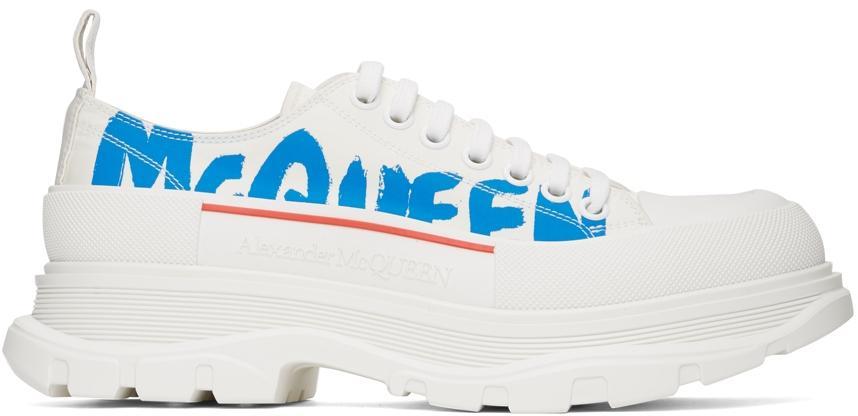 商品Alexander McQueen|White & Blue Tread Slick Graffiti Sneakers,价格¥5803,第1张图片