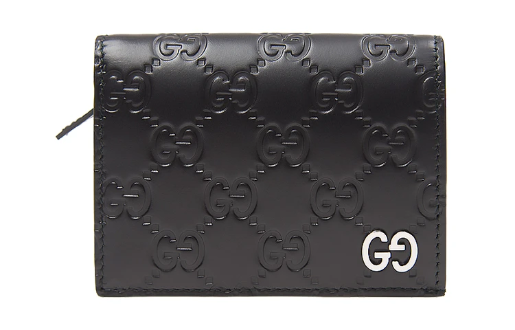 商品[国内直发] Gucci|古驰 银标双G 老花Logo压纹 皮革 双折翻盖卡包钱包 男女同款/ 黑色,价格¥4380,第1张图片