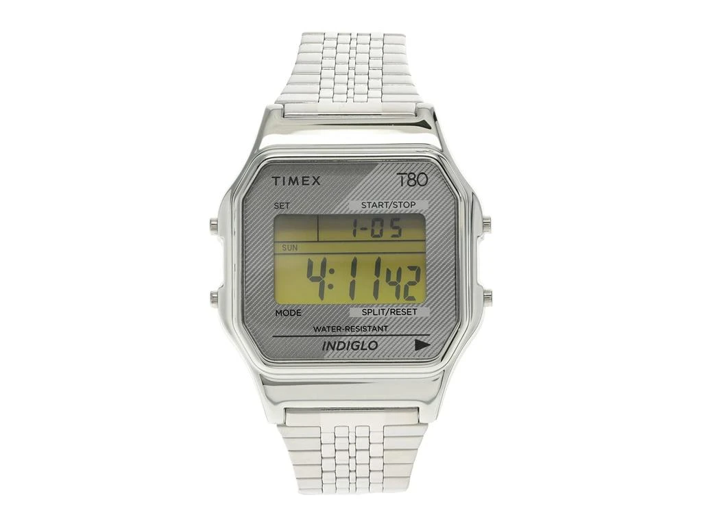 商品Timex|34 mm T80 Silver Tone Case Digital Dial Silver Stainless Steel Bracelet Watch,价格¥520,第1张图片