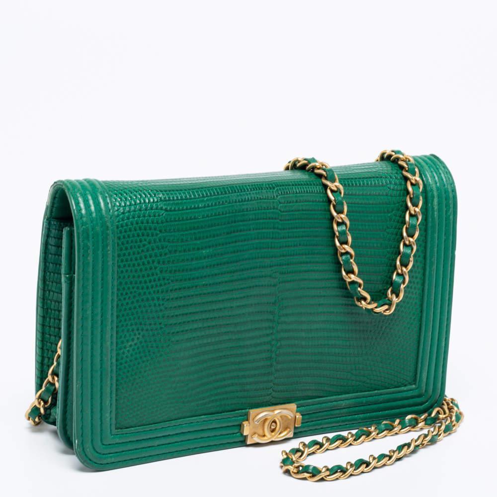 商品[二手商品] Chanel|Chanel Green Lizard and Leather Boy Wallet on Chain,价格¥21707,第5张图片详细描述