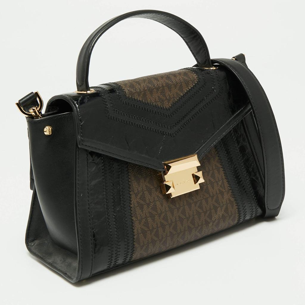 商品[二手商品] Michael Kors|Michael Kors Brown/Black Signature Coated Canvas and Leather Whitney Top Handle Bag,价格¥1657,第5张图片详细描述