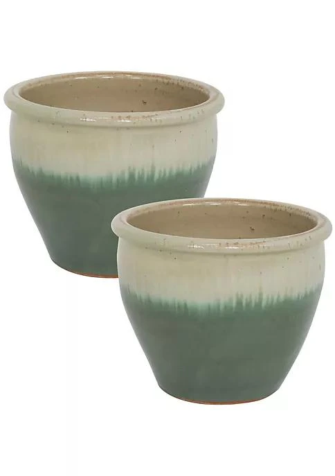 商品Sunnydaze Decor|Decor 12 In Chalet Glazed Ceramic Planter   Seafoam   Set Of 2,价格¥820,第2张图片详细描述