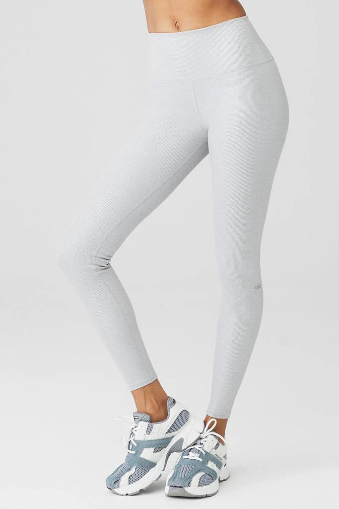 商品Alo|Alosoft Ribbed High-Waist Shimmer Legging - Light Grey Iridescent,价格¥837,第1张图片