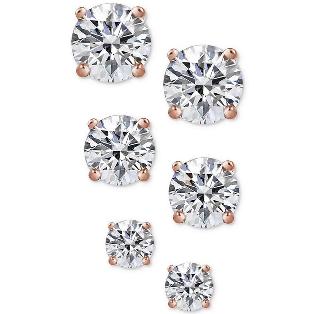 3-Pc. Cubic Zirconia Sterling Silver Stud Earrings in 18k Rose Gold-Plated, 18k Gold-Plated and Sterling Silver, Created for Macy's商品第1张图片规格展示