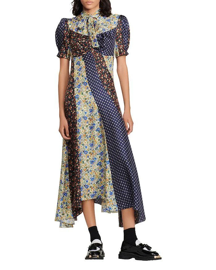 商品Sandro|Nilana Mixed Print Tie Neck Dress,价格¥1977,第1张图片