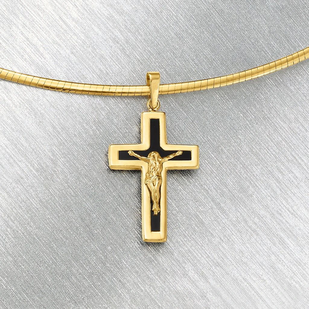 商品Ross-Simons|Ross-Simons Black Onyx Crucifix Pendant in 14kt Yellow Gold,价格¥783,第3张图片详细描述