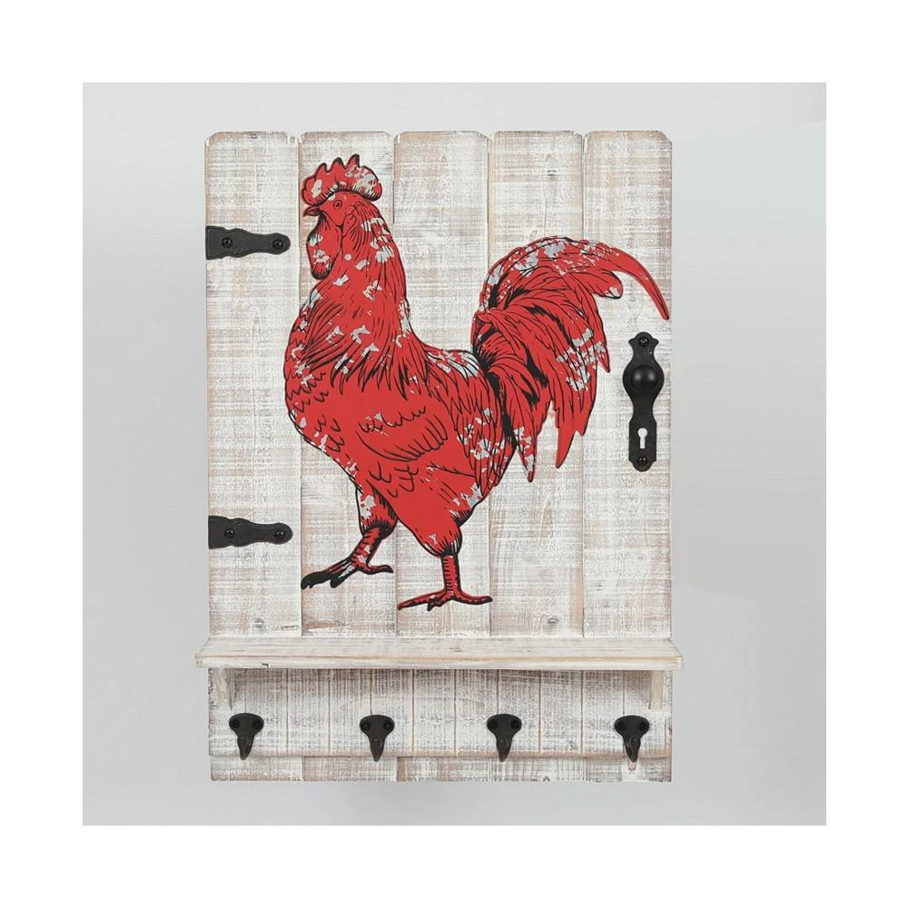 商品Luxen Home|Metal Rooster Wood Wall Plaque with Four Key Hooks,价格¥745,第1张图片