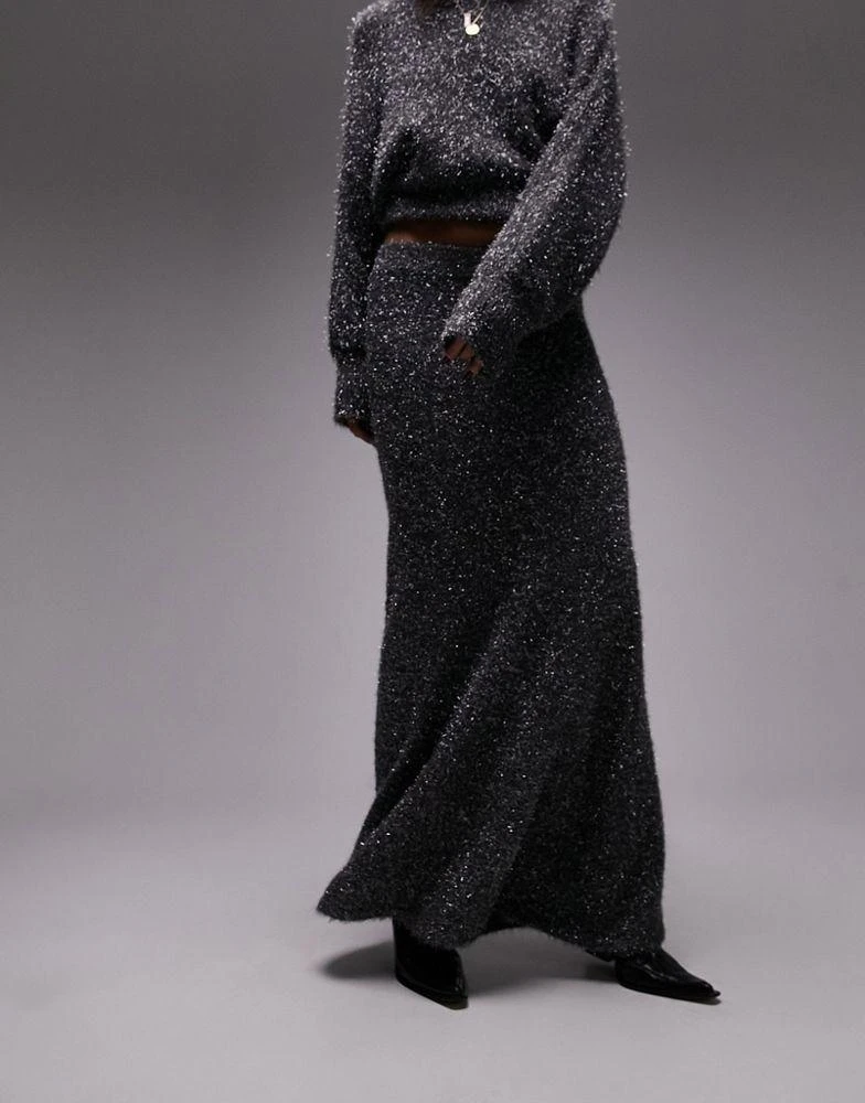 商品Topshop|Topshop knitted tinsel skirt in charcoal,价格¥384,第2张图片详细描述
